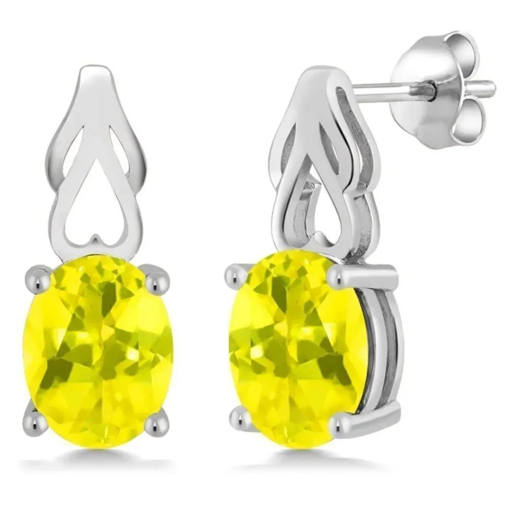 925 Sterling Silver with 3.60 Cttw Canary Mystic Topaz Oval Post Drop Earrings
